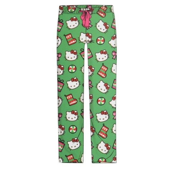 Hello Kitty Ladies Sleep Pants Medium Green Christmas Print Womens Pajama - Picture 1 of 5